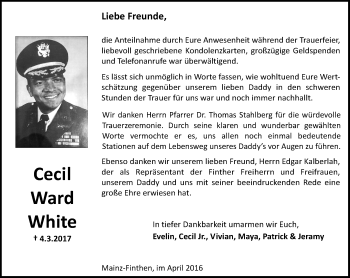 Traueranzeige von Cecil Ward White von Trauerportal Rhein Main Presse