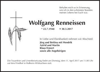 Traueranzeige von Wolfgang Renneissen von Trauerportal Rhein Main Presse