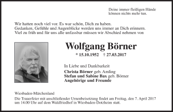Traueranzeige von Wolfgang Börner von Trauerportal Rhein Main Presse