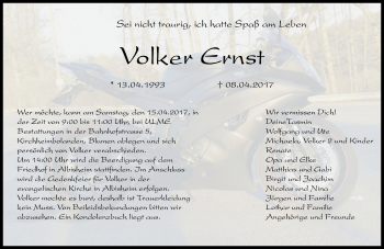 Traueranzeige von Volker Ernst von Trauerportal Rhein Main Presse