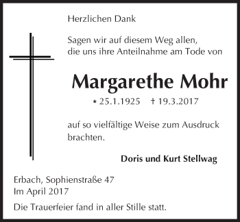 Traueranzeige von Margarethe Mohr von Trauerportal Echo Online
