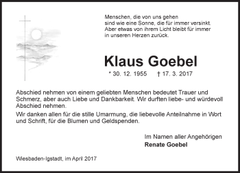 Traueranzeige von Klaus Goebel von Trauerportal Rhein Main Presse