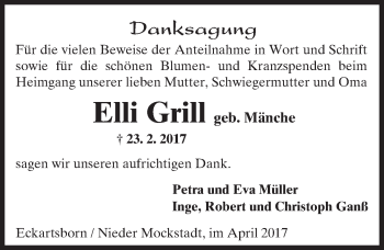 Traueranzeige von Elli Grill von  Kreisanzeiger