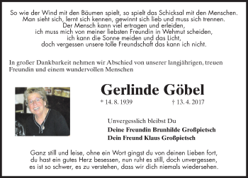 Traueranzeige von Gerlinde Göbel von Trauerportal Rhein Main Presse