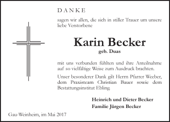 Traueranzeige von Karin Becker von Trauerportal Rhein Main Presse
