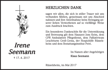 Traueranzeige von Irene Seemann von Trauerportal Rhein Main Presse