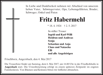Traueranzeige von Fritz Habermehl von VRM Trauer