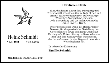 Traueranzeige von Heinz Schmidt von Trauerportal Rhein Main Presse