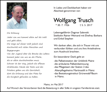 Traueranzeige von Wolfgang Trusch von Trauerportal Rhein Main Presse