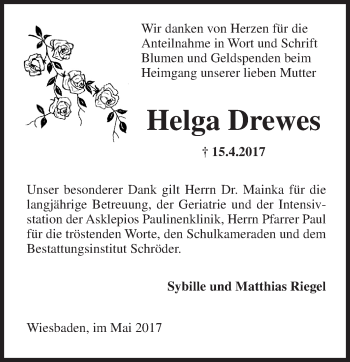 Traueranzeige von Helga Drewes von Trauerportal Rhein Main Presse