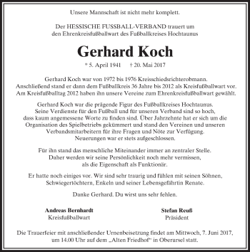 Traueranzeige von Gerhard Koch von  Usinger Anzeiger