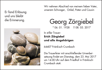 Traueranzeige von Georg Zörgiebel von Trauerportal Echo Online