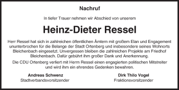 Traueranzeige von Heinz-Dieter Ressel von  Kreisanzeiger