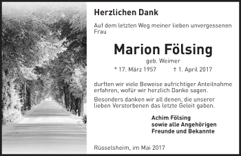 Traueranzeige von Marion Fölsing von Trauerportal Rhein Main Presse