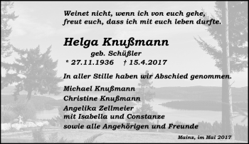 Traueranzeige von Helga Knußmann von Trauerportal Rhein Main Presse