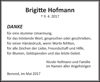 Traueranzeige von Brigitte Hofmann von  Gießener Anzeiger