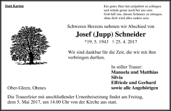 Traueranzeige von Josef Jupp Schneider von VRM Trauer