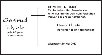 Traueranzeige von Gertrud Thiele von Trauerportal Rhein Main Presse