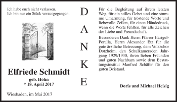 Traueranzeige von Elfriede Schmidt von Trauerportal Rhein Main Presse