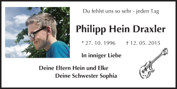 Traueranzeige von Philipp Hein Draxler von Trauerportal Echo Online