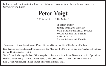 Traueranzeige von Peter Voigt von Trauerportal Rhein Main Presse