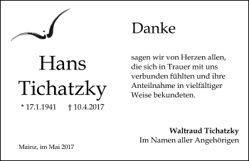 Traueranzeige von Hans Tichatzky von Trauerportal Rhein Main Presse