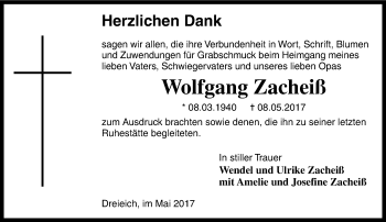 Traueranzeige von Wolfgang Zacheiß von Trauerportal Echo Online