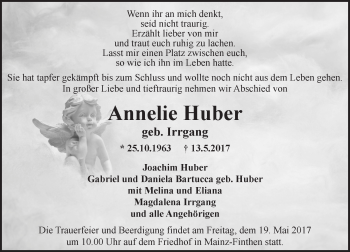 Traueranzeige von Annelie Huber von Trauerportal Rhein Main Presse