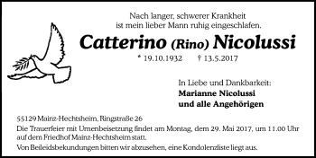 Traueranzeige von Catterino Nicolussi von Trauerportal Rhein Main Presse