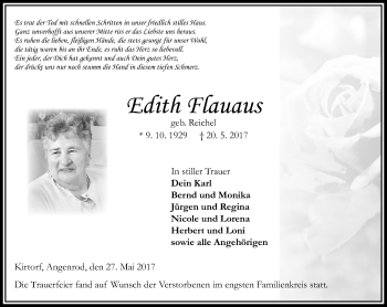Traueranzeige von Edith Flauaus von VRM Trauer