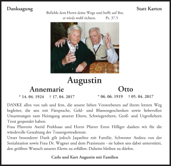 Traueranzeige von Annemarie Augustin von Trauerportal Rhein Main Presse