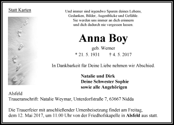 Traueranzeige von Anna Boy von VRM Trauer