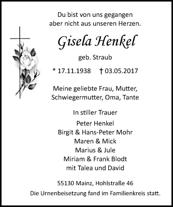 Traueranzeige von Gisela Henkel von Trauerportal Rhein Main Presse