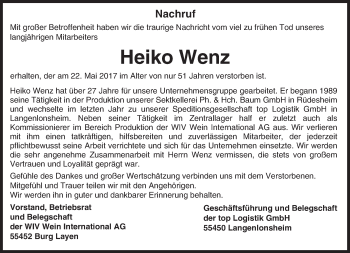 Traueranzeige von Heiko Wenz von Trauerportal Rhein Main Presse