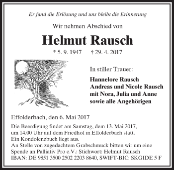Traueranzeige von Helmut Rausch von  Kreisanzeiger