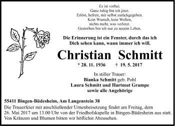 Traueranzeige von Christian Schmitt von Trauerportal Rhein Main Presse