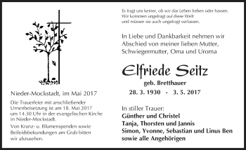 Traueranzeige von Elfriede Seitz von  Kreisanzeiger