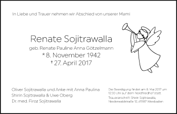 Traueranzeige von Renate Pauline Anna Sojitrawalla von Trauerportal Rhein Main Presse Traueranzeige von Renate Pauline Anna Sojitrawalla von Trauerportal Rhein Main Presse
