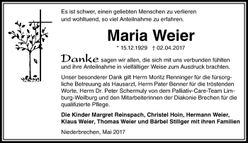 Traueranzeige von Maria Weier von  Camberger Anzeiger