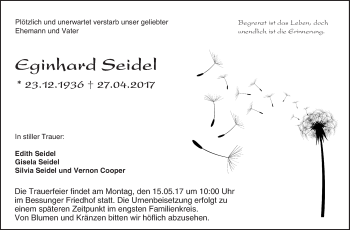 Traueranzeige von Eginhard Seidel von Trauerportal Echo Online