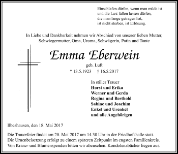 Traueranzeige von Emma Eberwein von VRM Trauer