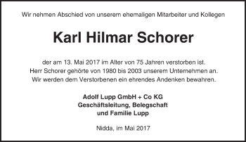 Traueranzeige von Karl Hilmar Schorer von  Kreisanzeiger