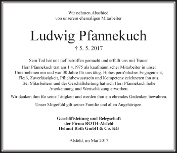 Traueranzeige von Ludwig Pfannekuch von VRM Trauer