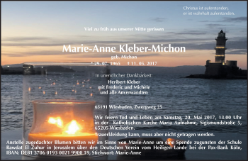 Traueranzeige von Marie-Anne Kleber-Michon von Trauerportal Rhein Main Presse