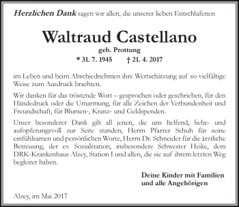 Traueranzeige von Waltraud Castellano von Trauerportal Rhein Main Presse