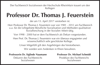 Traueranzeige von Thomas J. Feuerstein von Trauerportal Rhein Main Presse