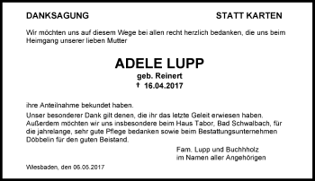 Traueranzeige von Adele Lupp von Trauerportal Rhein Main Presse