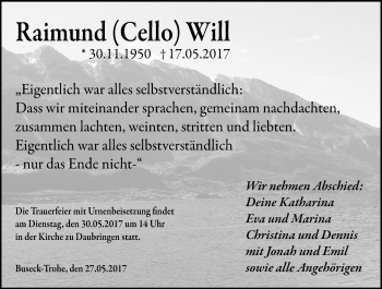 Traueranzeige von Raimund Will von  Gießener Anzeiger