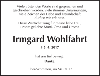 Traueranzeige von Irmgard Wohlfahrt von  Kreisanzeiger