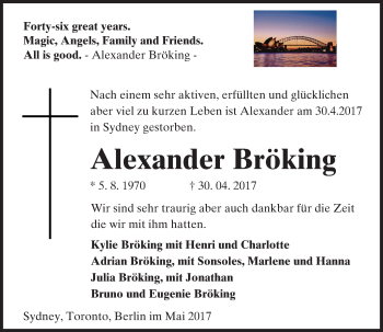 Traueranzeige von Alexander Bröking von Trauerportal Rhein Main Presse
